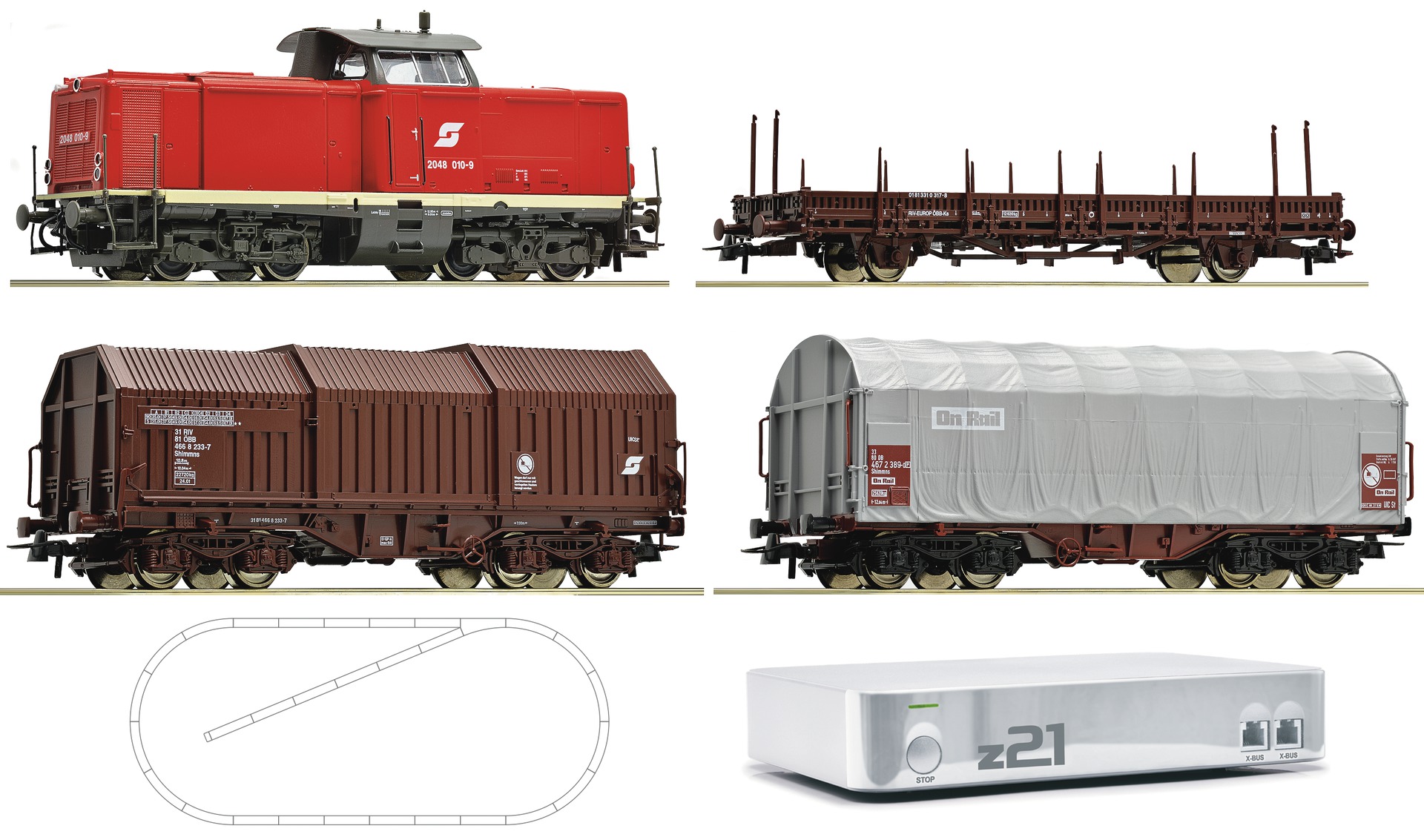 ÖBB 2048.010 Digital-Startset mit 3 Güterwagen, z21 Digizentrale, Netzteil,  Schienen Epoche V (RO41505)