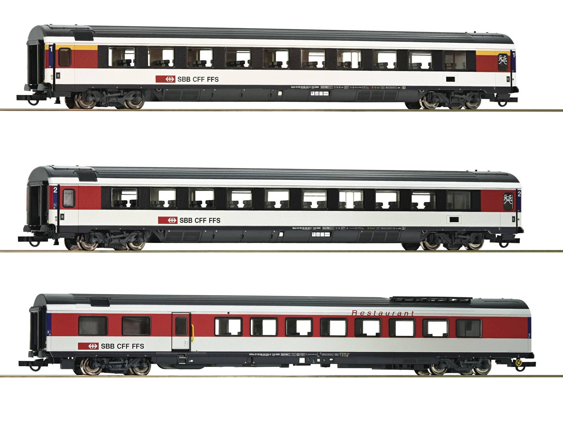 SBB Apm 10-90 241/Bpm 20-90 321/WRm 88-94 201 Reisezugwagen-Set 3-tlg.  Epoche VI (64143)